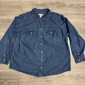 Croft & Barrow 100% Cotton Shirt Plus 1X Blue Denim Button‎ Down Long Sleeve thumbnail 2