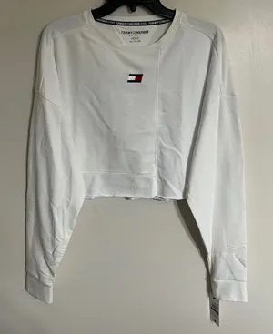 Tommy Hilfiger‎ Sport Womens XL White Cropped Sweatshirt Flag Logo TP2T0257 NEW thumbnail 1
