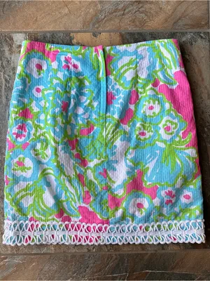 Lilly Pulitzer It's A Delicacy Embroidered Lace Mini Skirt Pink Green Size 0 thumbnail 4