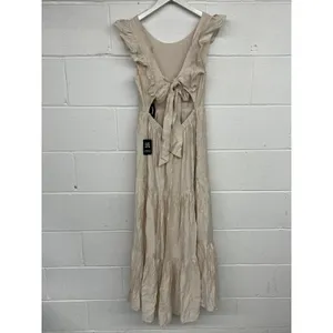 NWT Express Sz S Beige Tiered Ruffle Tie Back Sleeveless Maxi Summer Sun Dress thumbnail 4