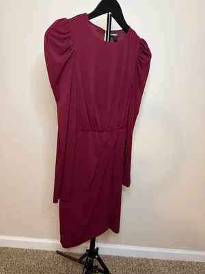 Express‎ Women's Burgundy Puff Sleeve Wrap-Front Dress Size XS thumbnail 4