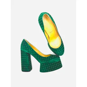Christian Louboutin Foolish 130 Velvet Studded Platform Pumps Green EU 38 thumbnail 2