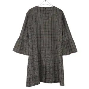 Zara Black & White Glen Check Plaid Long Sleeve Bell Sleeve Dress Medium thumbnail 6