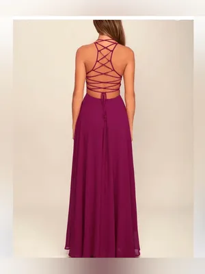 Lulus Magenta Strappy to Be Here Lace Up‎ Maxi Dress size small thumbnail 2