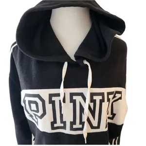 PINK Victoria's Secret Cropped Poll Over Hoodie Black‎ White Medium thumbnail 2