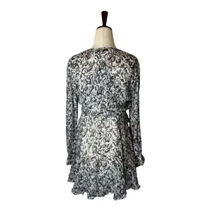 IRO Dress Women Small‎ Ivory Black Chiffon Floral Print Long Sleeve Mini thumbnail 2