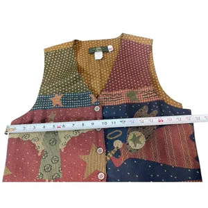 VTG Orvis 90s Tapestry Vest Womens L Made USA Patchwork Folk Angel Stars thumbnail 10