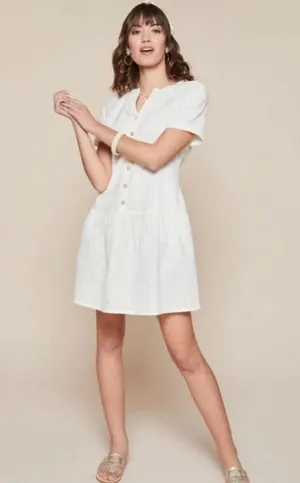 Spartina 449 Poppy Dress Pearl White Daisy Eyelet Size Medium thumbnail 1