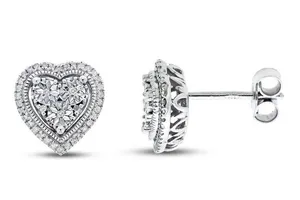 Diamond Heart Earrings 1/10 ct tw Sterling Silver 925 thumbnail 1