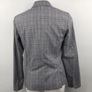 Ecru long sleeve plaid one button small blazer thumbnail 7