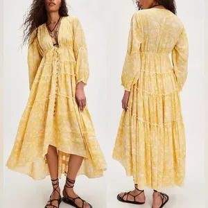 NWOT Free People Pappiet Midi Shirt Dress Sunshine Combo Sz XS thumbnail 2