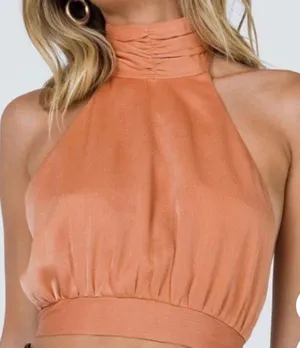 Princess Polly Orange Halter Crop Top thumbnail 1