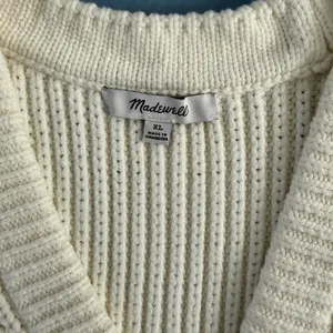 Madewell Cutaway Bright Ivory Knit V Neck‎ Cotton Blend Sweater Vest thumbnail 6