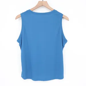 Tank Top Womens Blue Side Slit High Low Hem Crew Neck Running Yoga Activewear thumbnail 3