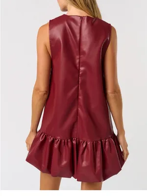TCEC Burgundy Faux Leather Ruffle Sleeve Mini Dress Medium thumbnail 2