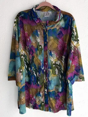 Parsley & Sage Abstract Watercolor Tunic Blouse Art to Wear Size 1X thumbnail 1