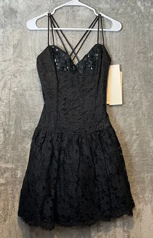 Vintage Black Lace Mini Sequins Dress Romantic Gothic Deadstock‎ New Sz 6 Punk thumbnail 1