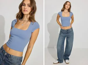 GARAGE Portia Square Neckline T Shirt in English Manor Blue sz. M thumbnail 2