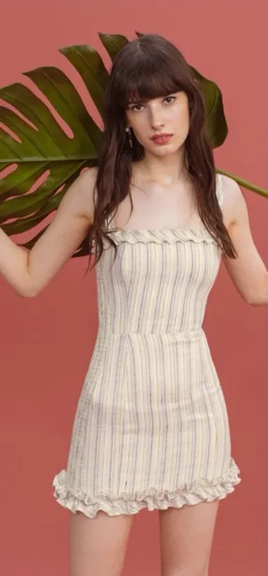 REFORMATION Jojoba Striped Ruffle Linen Mini Dress thumbnail 1