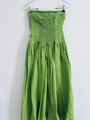 Band of the Free Green 100% Cotton Strapless Drop Waist Maxi Dress S thumbnail 3