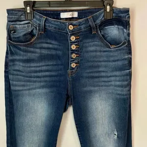 Kancan High Rise Medium Wash Distressed Raw Hem Skinny Jeans 15/31 #785 thumbnail 3