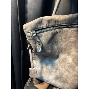 Gray Distressed Vegan Leather Convertible Backpack Shoulder‎ Bag Silver Padlock thumbnail 6