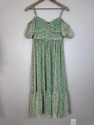 Bardot Fauna Midi Dress in Green Floral Cold Shoulder size Small US 4 $149 thumbnail 8