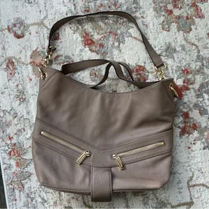 Michael Kors Jamesport Leather Hobo Large Shoulder Bag Taupe Tan Nude Gold thumbnail 2