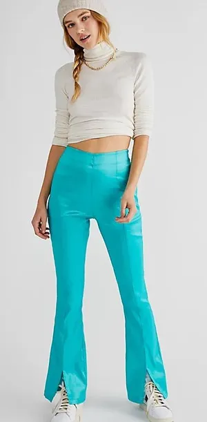 Hosbjerg x Free People Elora Split Hem Pants In Turquoise Womens Size‎ XS thumbnail 1