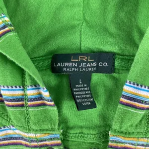 Lauren Jeans‎ Co Ralph Lauren Hoodie Womens Large Green Striped Pullover Lace Up thumbnail 4