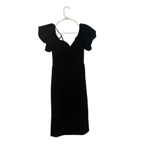S104 NWOT Elegant Black Puff Sleeve Midi Dress thumbnail 4