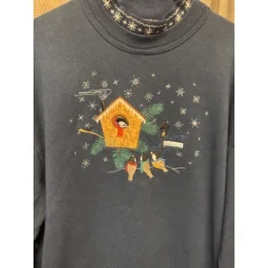 VTG Top Stitch 90s Blue Snow Birdhouse Sweatshirt Large Double Collar USA Made thumbnail 3