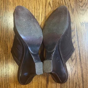 Dr. Scholl's PRIMID Brown Suede Leather Wedge Clog Mules Shoes Size 9M thumbnail 5