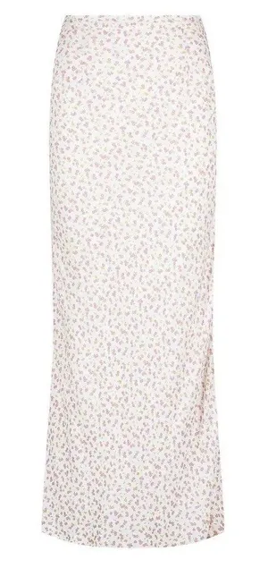 Charlie Holiday Floral Maxi‎ Skirt White Pink Yellow Ditsy Print Size 4 USA S thumbnail 1