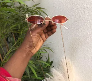 RARE 90s Vintage Retro Red Gold oval round sunglasses with chain-Unisex #hippie #boho #hipster #indie #festival thumbnail 6