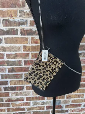 Leopard Rhinestone Crossbody Phone Bag Wallet Purse ID Pocket Silver Chain thumbnail 5