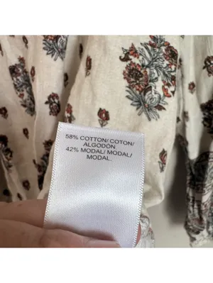 Lucky Brand Floral Print Bohemian Blouse Small Cream Long Sleeve Tassel thumbnail 5