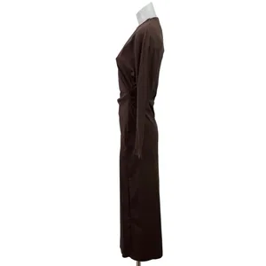Zara Women's Brown Long Sleeve High Neck Ruched Maxi Bodycon Pencil Dress Sz XS thumbnail 2