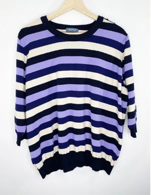 ModCloth Womens 4X Striped Pullover Sweater Navy Purple Cream 3/4 Sleeve Buttons thumbnail 1