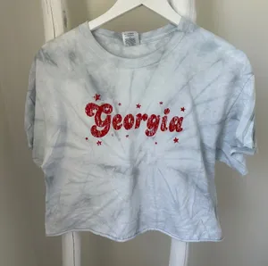 Colortone Georgia Grey and White Tie-Dye Crop Top Short Sleeve Tee Shirt Size L thumbnail 1