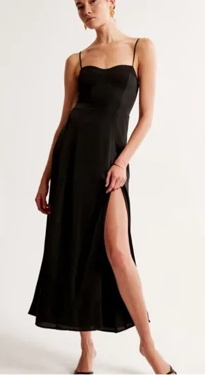 Abercrombie Black Satin Camille Maxi Dress NWT XXL thumbnail 1