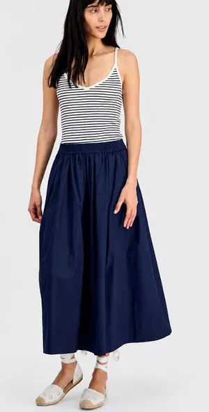 097- On 34th Navy Blue Pull-On Cotton Poplin Midi Skirt Size Large thumbnail 1