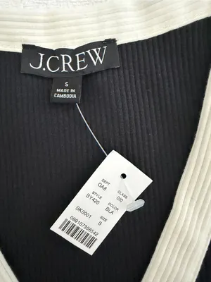J.Crew Black & White Ribbed Button Front Tank Top Gold Buttons Size S NWT thumbnail 4