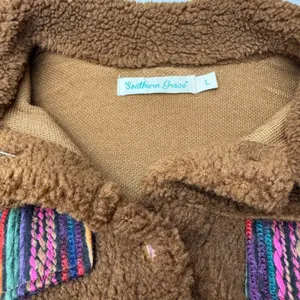 Southern Grace Womens Brown‎ Sherpa Jacket Striped Knit Sleeves Western Boho L thumbnail 5