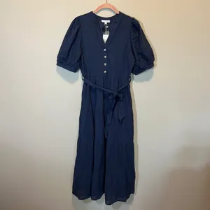 Baltic Born‎ Camille Maxi Dress Navy Blue Cotton Puff Sleeve Tiered Small NWT thumbnail 2