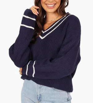 Petal & Pup Leanna Stripe Trim Navy Knit Sweater Size M thumbnail 1