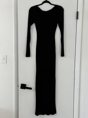 Skims Soft Lounge Ribbed Long Sleeve Dress Size Small in Onyx thumbnail 3
