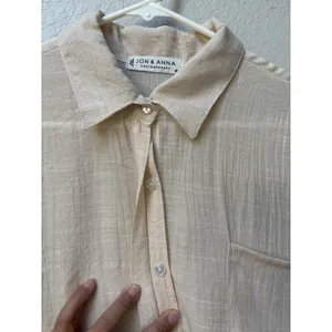 Jon & Anna Contemporary Cream Crinkle Gauze Blouse Relaxed Vacation Casual Sz XL thumbnail 5