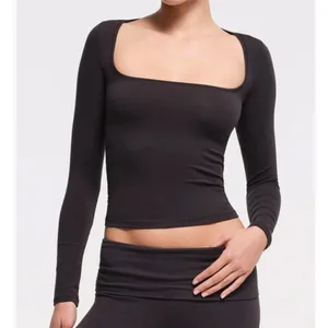SKIMS Long Sleeve Top Square Neck Size XXS Brown thumbnail 6