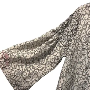 Loft Top Lace Mesh Boho Goth Formal Black White Floral Smocked Wide Sleeve SZ XL thumbnail 4